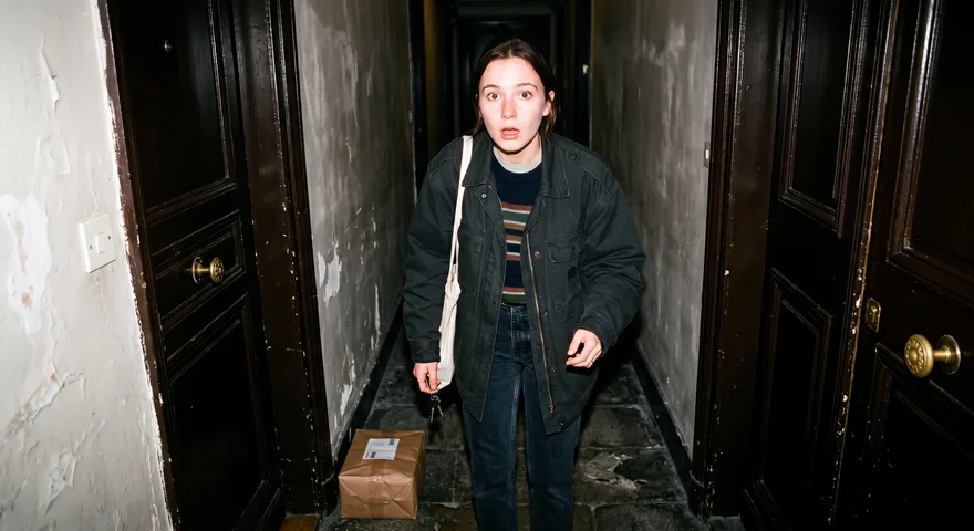 Woman delivering a package in Stockholm